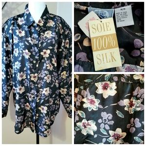 SILK VINTAGE 80'S FLORAL FLOWY BUTTON-UP BLOUSE